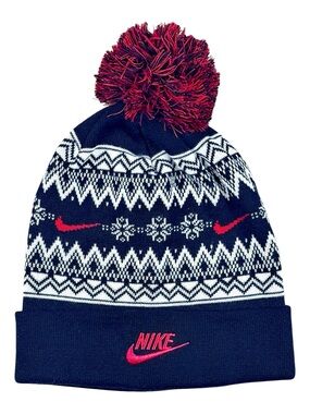 NWT Nike Peak Fair Isle Pom Beanie Black Red